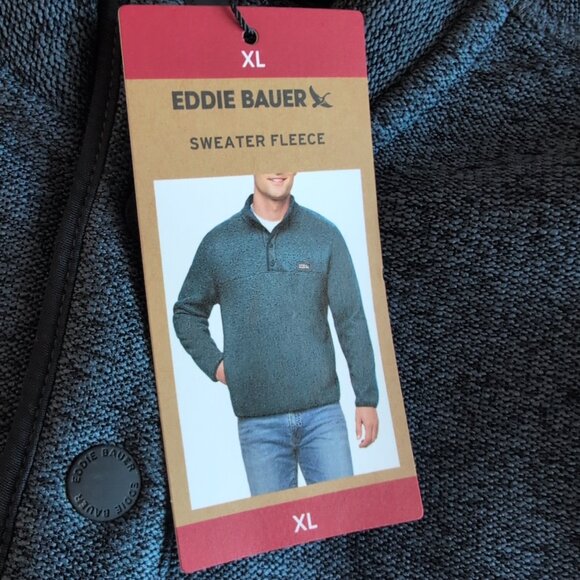 Eddie Bauer Fleece Knit Sweater Mens XL Blue Long Sleeve Quarter Snap EB008606 - Picture 5 of 5
